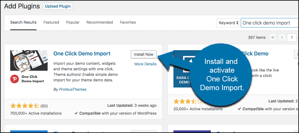 Install and activate wordpress demo content plugin