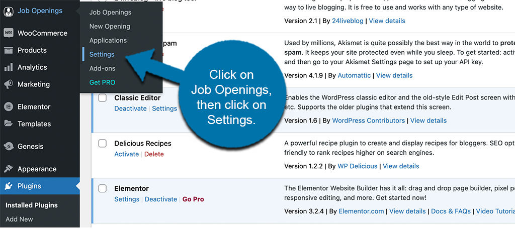 Click job openings then click on settings