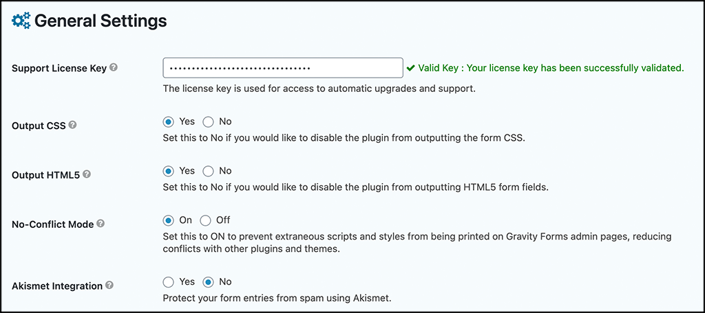 Enter Gravity Forms license key