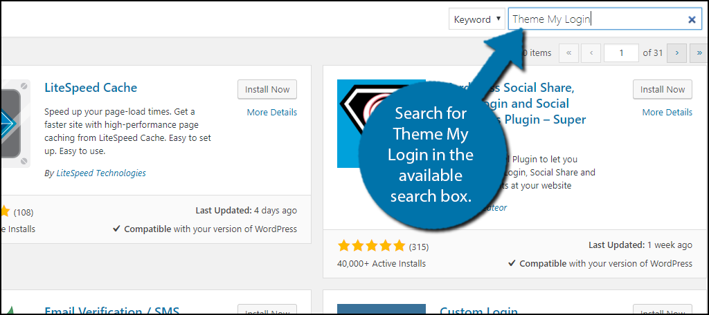 Search for Theme My Login in the available search box.