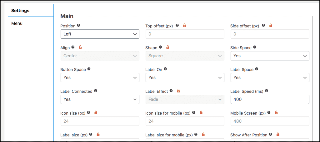 Main settings