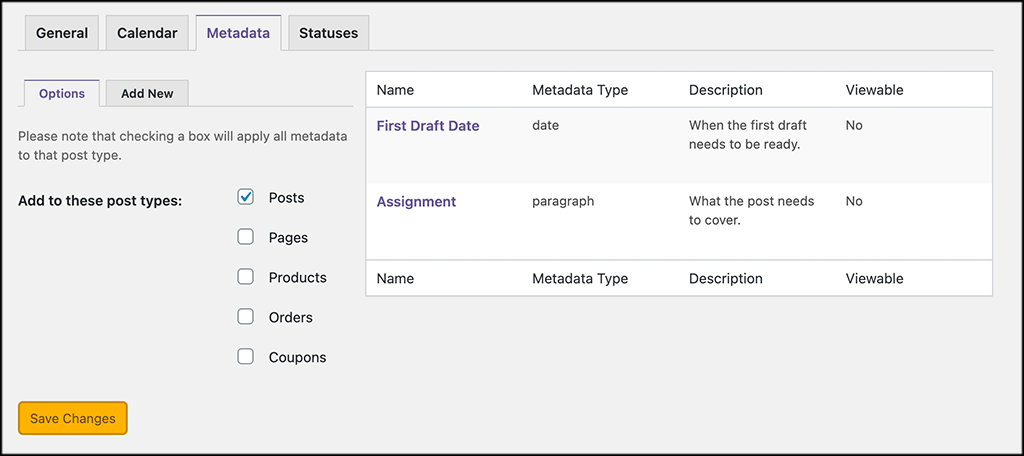 Metadata for publishpress editorial calendar