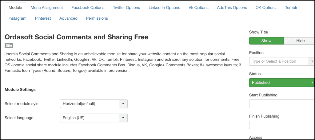MOdule tab for social comments in joomla