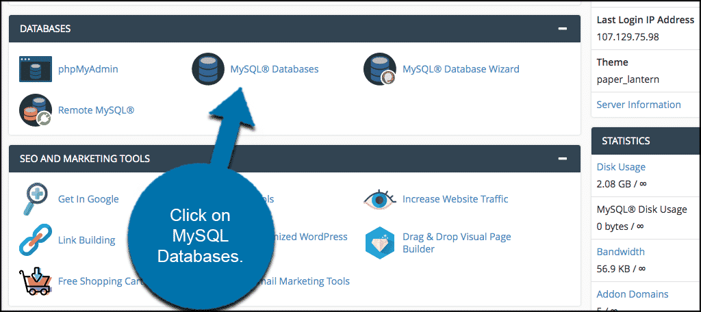 Click on mysql databases