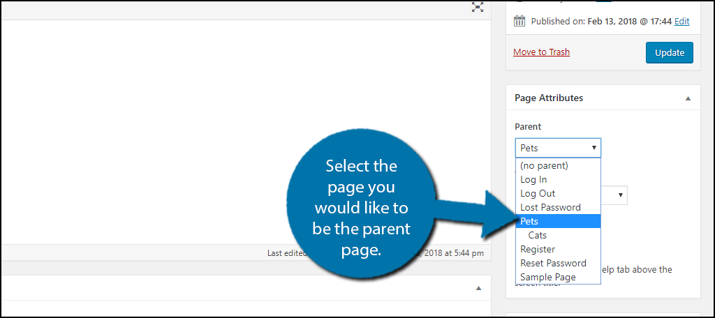 Select the page you would like to be the parent page.