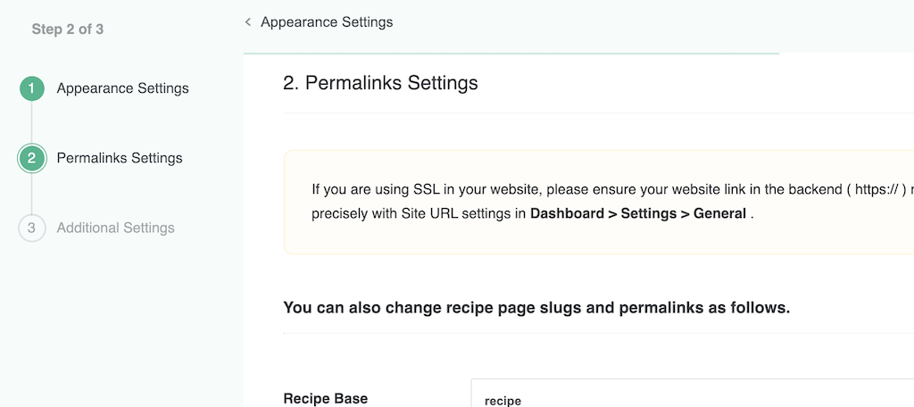 Delicious recipes permalink settings