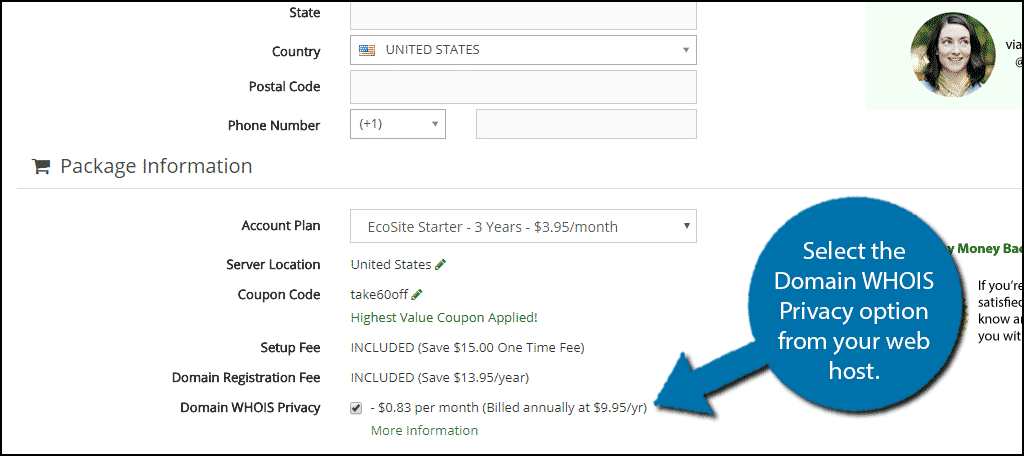 Select the Domain WHOIS Privacy option to begin blogging anonymously