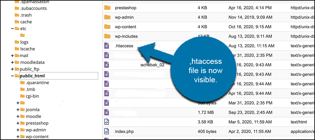 htaccess file now visible