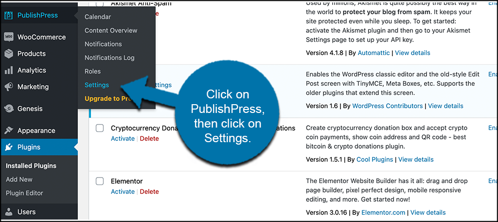 Click on publishpress then click on settings