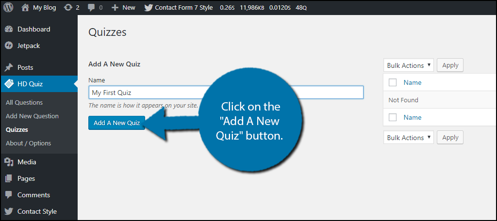 Click on the "Add A New Quiz" button.