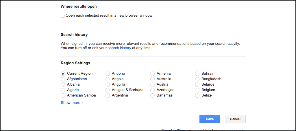 Scroll down to region settings