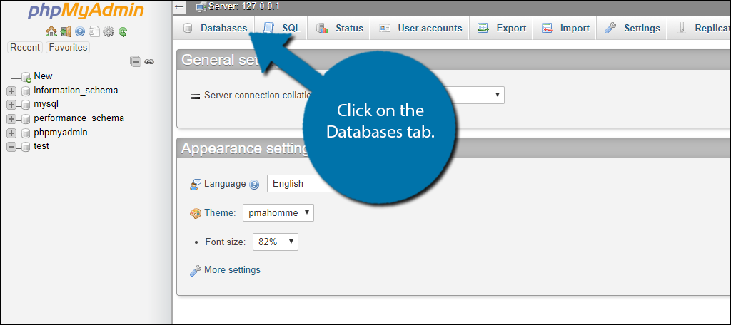 Click on the Databases tab.