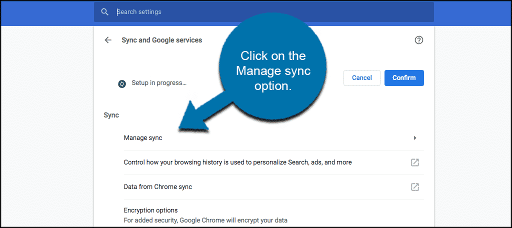 Select the manage sync option