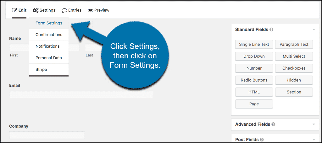 Settings then form settings