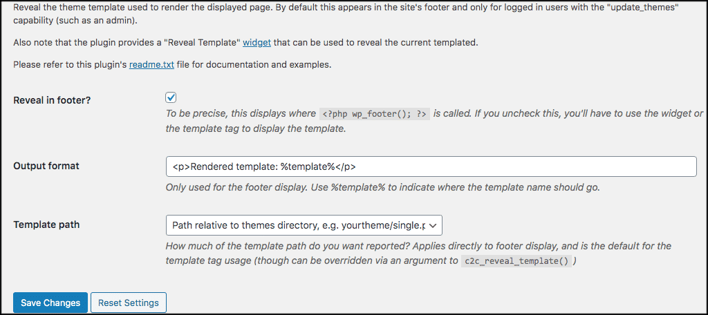 Current template settings