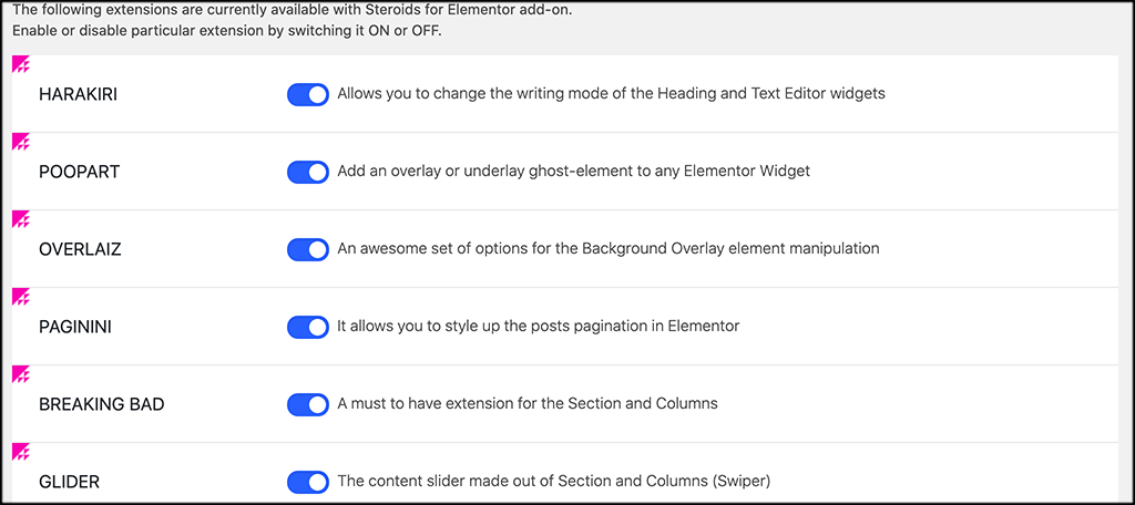 Settings page