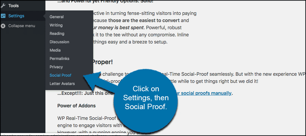 Click on settings then social proof