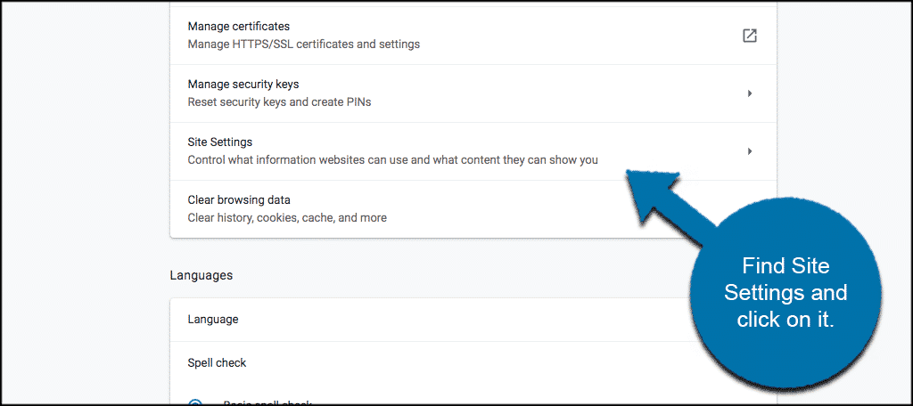 Scroll down to site settings