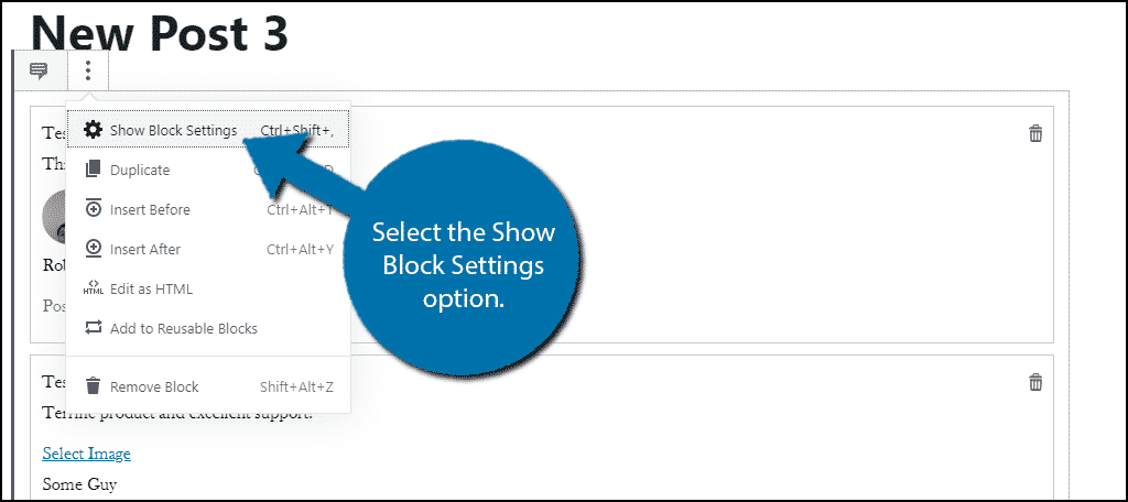 Show Block Settings