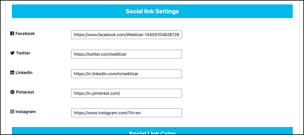 Social link settings