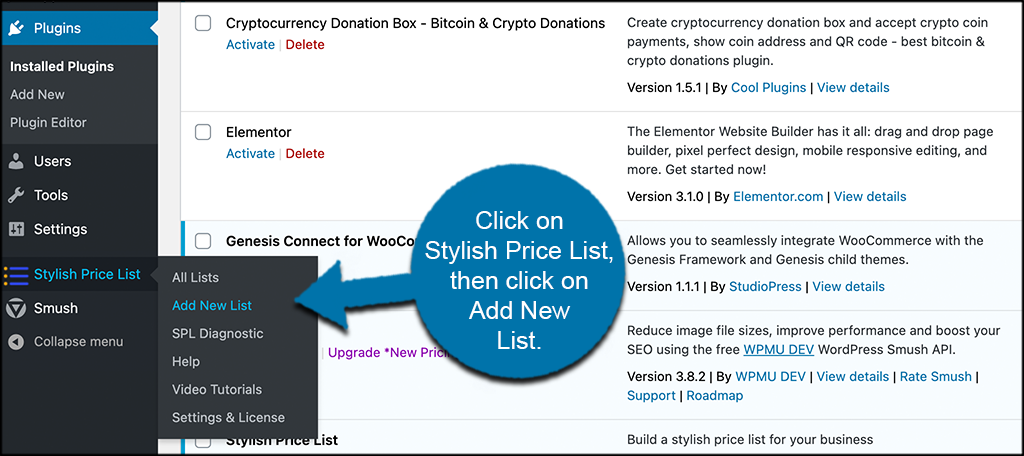 Click price list then add new list