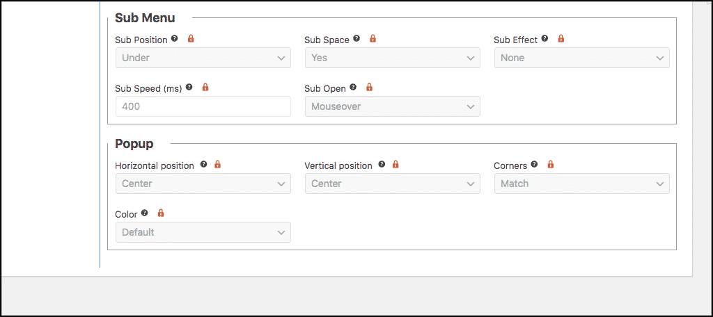 Sub menu and floating settings