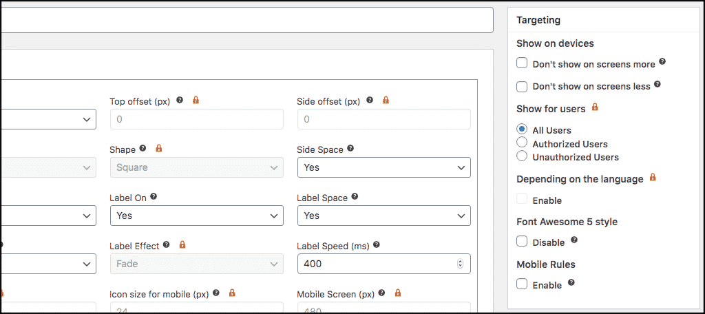 Targeting options for sticky side buttons