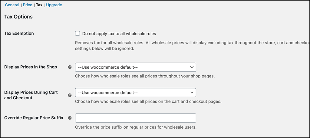 Tax tab for wholesale prices