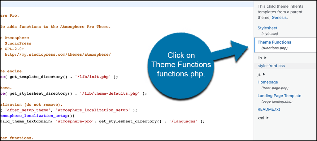 Click on functions php file