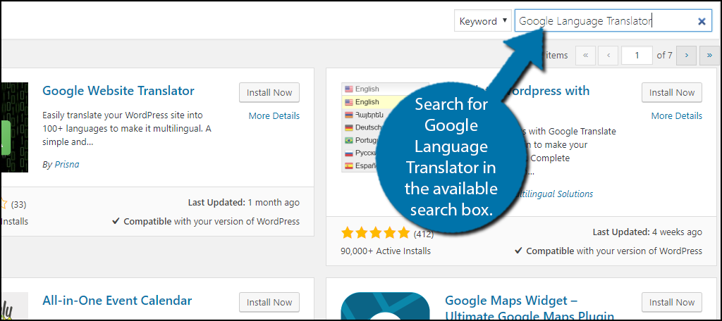 Search for Google Language Translator in the available search box.