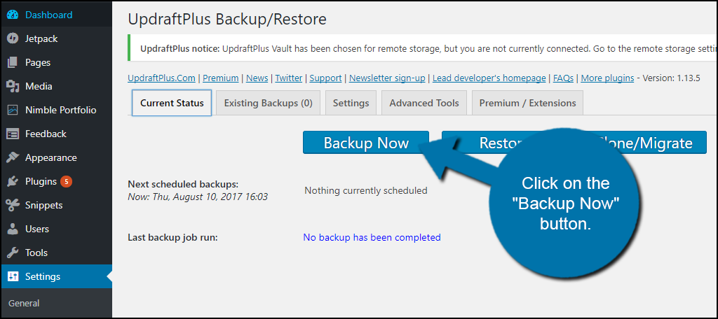 "Backup Now" button.