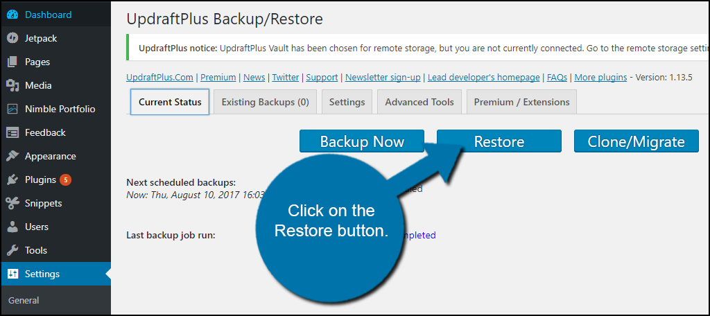 Restore button.