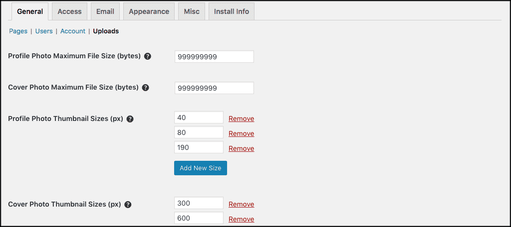 Upload settings