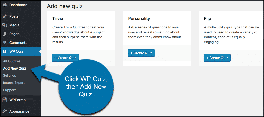 Click wp quiz then on add new quiz