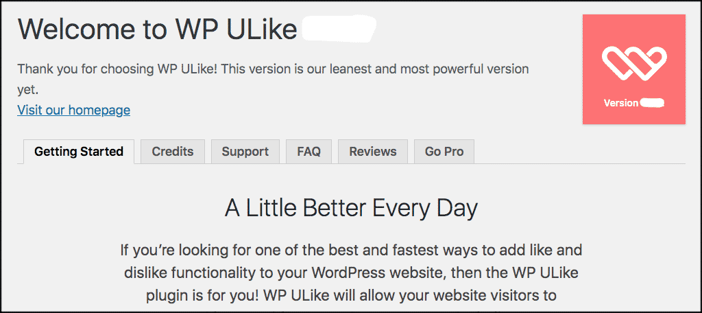 Like button plugin welcome page